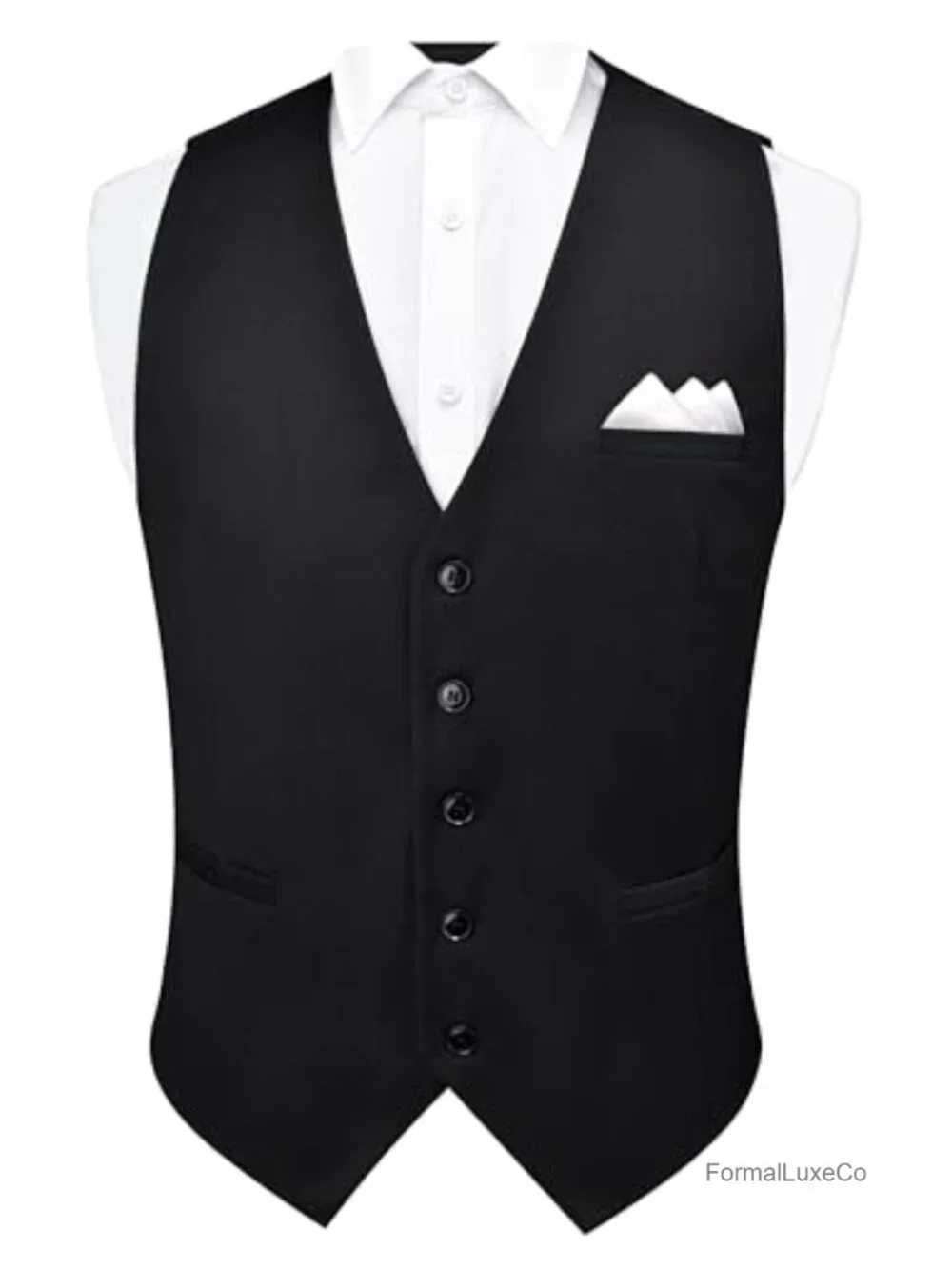 Men's Formal Waistcoat Suit Vest with Pocket Square, Cotton Blend, Adjustable